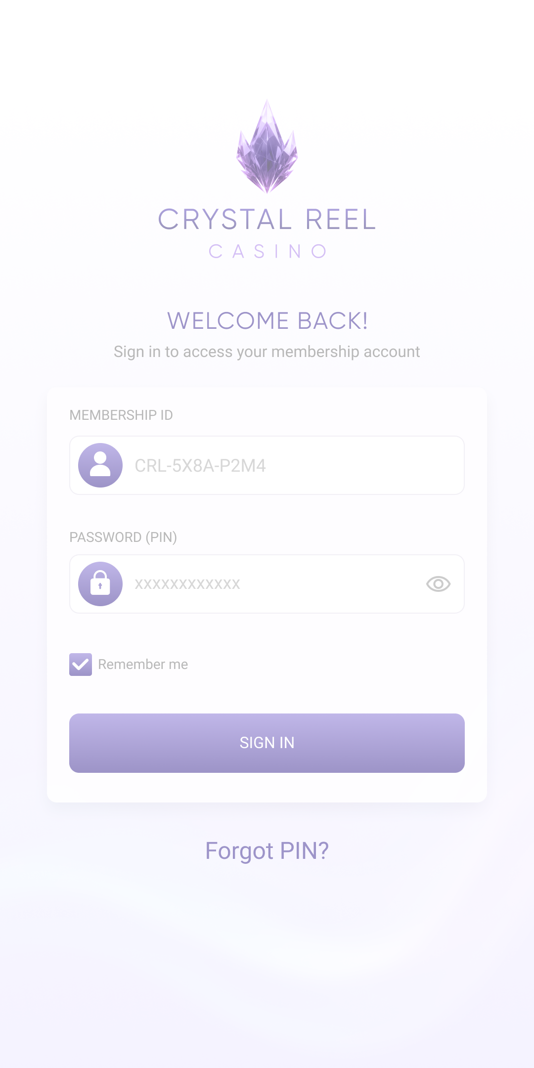 Member login screen